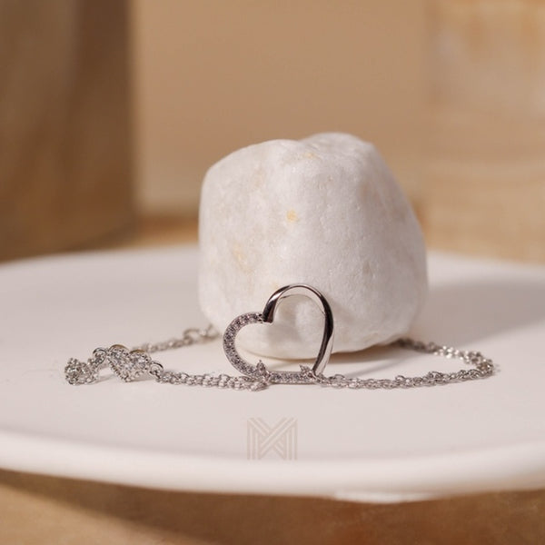 MILLENNE Millennia 2000 Embellished Heart Cubic Zirconia Rhodium Bracelet with 925 Sterling Silver