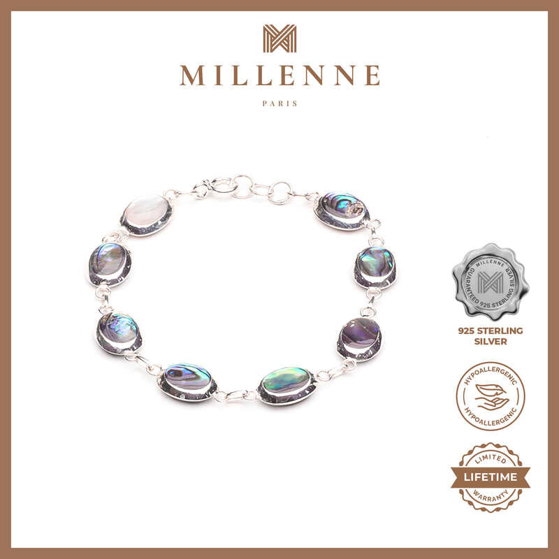 MILLENNE Multifaceted Abalone Shell Silver Charm Bracelet with 925 Sterling Silver