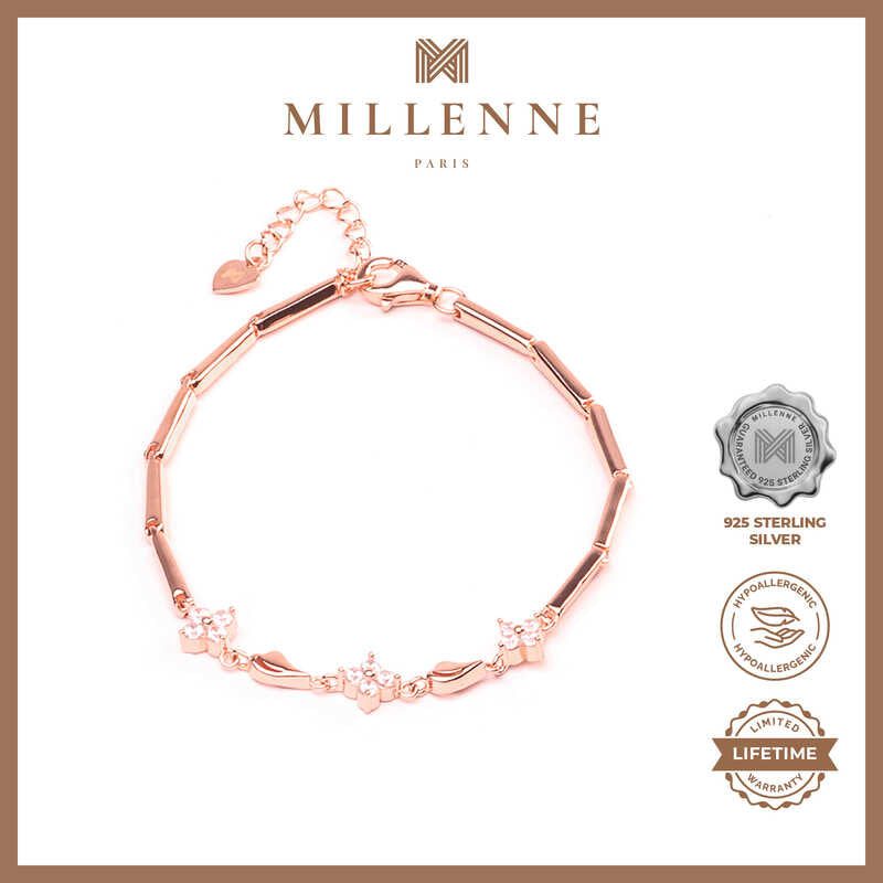 MILLENNE Made For The Night Bold Studded Cubic Zirconia Rose Gold Bracelet with 925 Sterling Silver