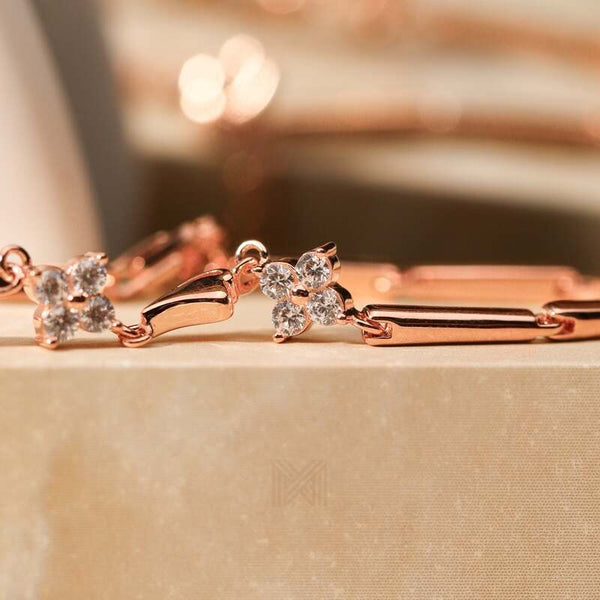 MILLENNE Made For The Night Bold Studded Cubic Zirconia Rose Gold Bracelet with 925 Sterling Silver