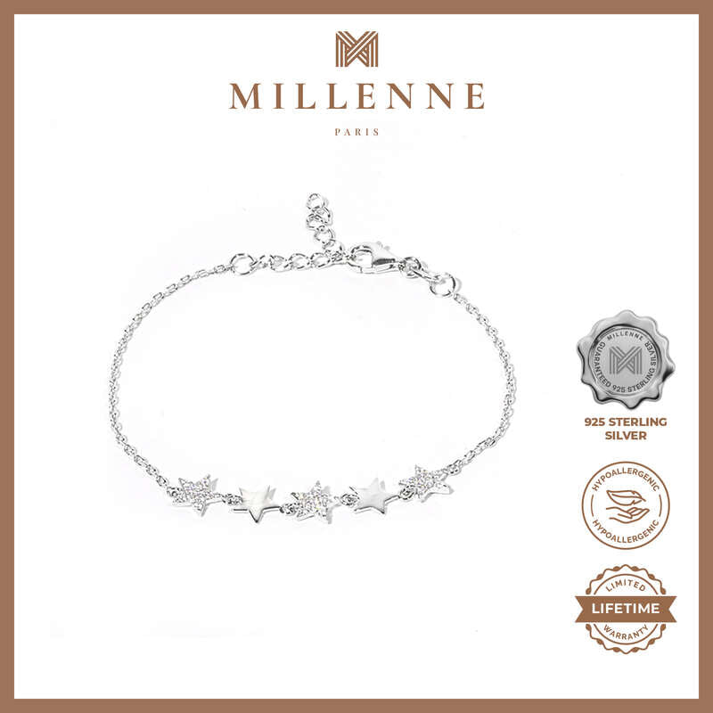 MILLENNE Match The Stars 5 Stars Cubic Zirconia Silver Bracelet with 925 Sterling Silver
