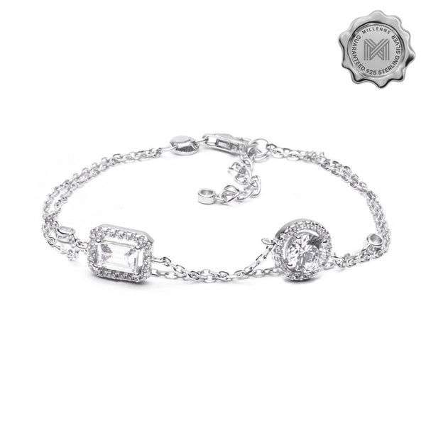 MILLENNE Made For The Night Round and Emerald Shape Cubic Zirconia Silver Bracelet with 925 Sterling Silver