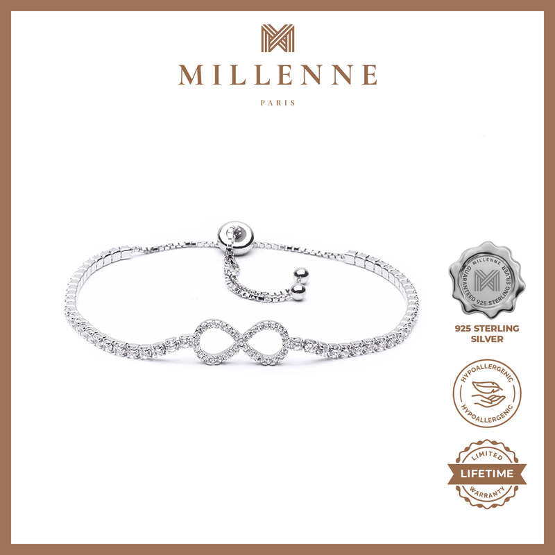 MILLENNE Millennia 2000 Infinity Cubic Zirconia Silver Adjustable Bracelet with 925 Sterling Silver