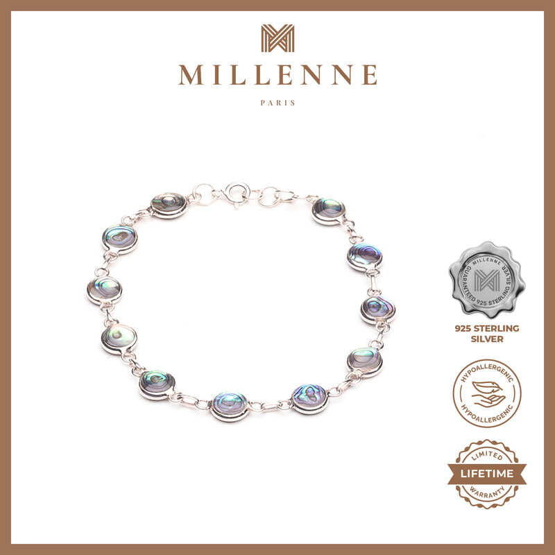 MILLENNE Multifaceted Abalone Shell Silver Charm Bracelet with 925 Sterling Silver