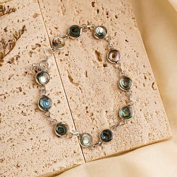 MILLENNE Multifaceted Abalone Shell Silver Charm Bracelet with 925 Sterling Silver