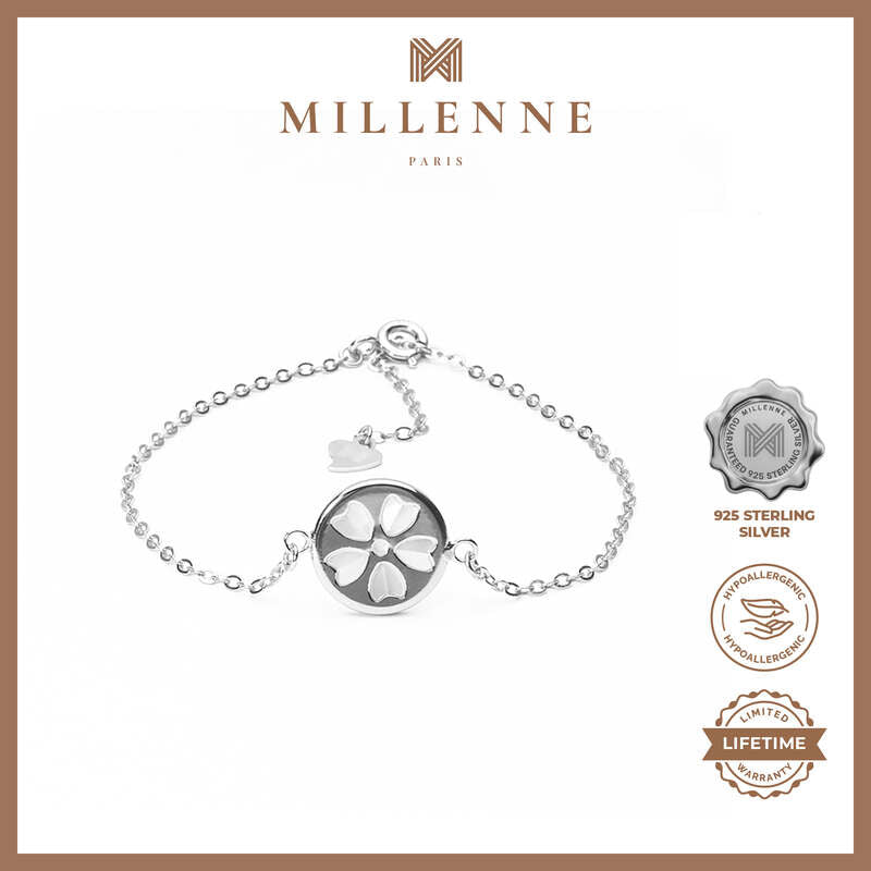 MILLENNE Millennia 2000 Five Petal Cubic Zirconia White Gold Bracelet with 925 Sterling Silver