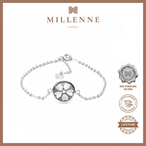 MILLENNE Millennia 2000 Five Petal Cubic Zirconia White Gold Bracelet with 925 Sterling Silver