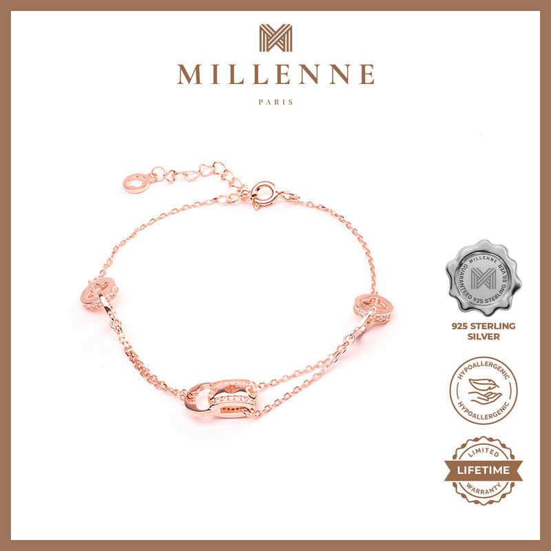MILLENNE Millennia 2000 Embellished Multi Charm Cubic Zirconia Rose Gold Bracelet with 925 Sterling Silver