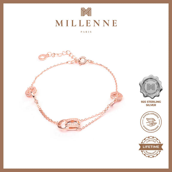 MILLENNE Millennia 2000 Embellished Multi Charm Cubic Zirconia Rose Gold Bracelet with 925 Sterling Silver