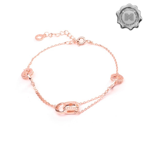 MILLENNE Millennia 2000 Embellished Multi Charm Cubic Zirconia Rose Gold Bracelet with 925 Sterling Silver