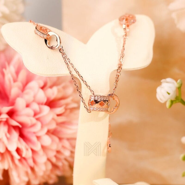 MILLENNE Millennia 2000 Embellished Multi Charm Cubic Zirconia Rose Gold Bracelet with 925 Sterling Silver
