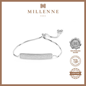 MILLENNE Made For The Night Bold Studded Drawstring Cubic Zirconia Rhodium Bracelet with 925 Sterling Silver