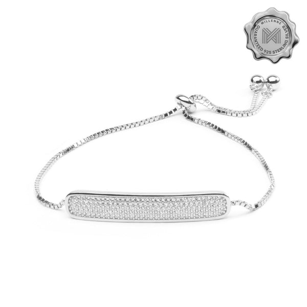 MILLENNE Made For The Night Bold Studded Drawstring Cubic Zirconia Rhodium Bracelet with 925 Sterling Silver