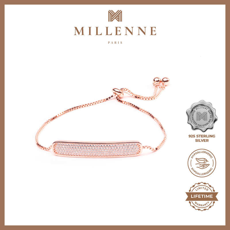 MILLENNE Made For The Night Bold Studded Drawstring Cubic Zirconia Rose Gold Bracelet with 925 Sterling Silver