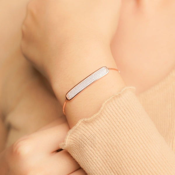 MILLENNE Made For The Night Bold Studded Drawstring Cubic Zirconia Rose Gold Bracelet with 925 Sterling Silver