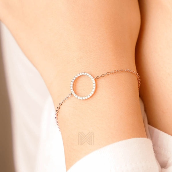 MILLENNE Minimal Circle Studded Cubic Zirconia Rose Gold Bracelet with 925 Sterling Silver