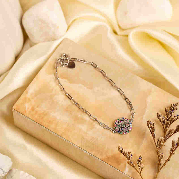 MILLENNE Multifaceted Disc Studded Multicolors Cubic Zirconia White Gold Bracelet with 925 Sterling Silver