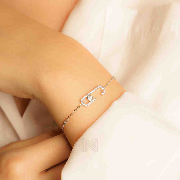 MILLENNE Millennia 2000 Open Oval Studded Cubic Zirconia White Gold Bracelet with 925 Sterling Silver