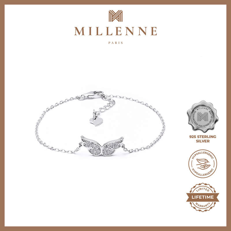 MILLENNE Millennia 2000 Studded Butterfly Filgree in Cubic Zirconia White Gold Bracelet with 925 Sterling Silver