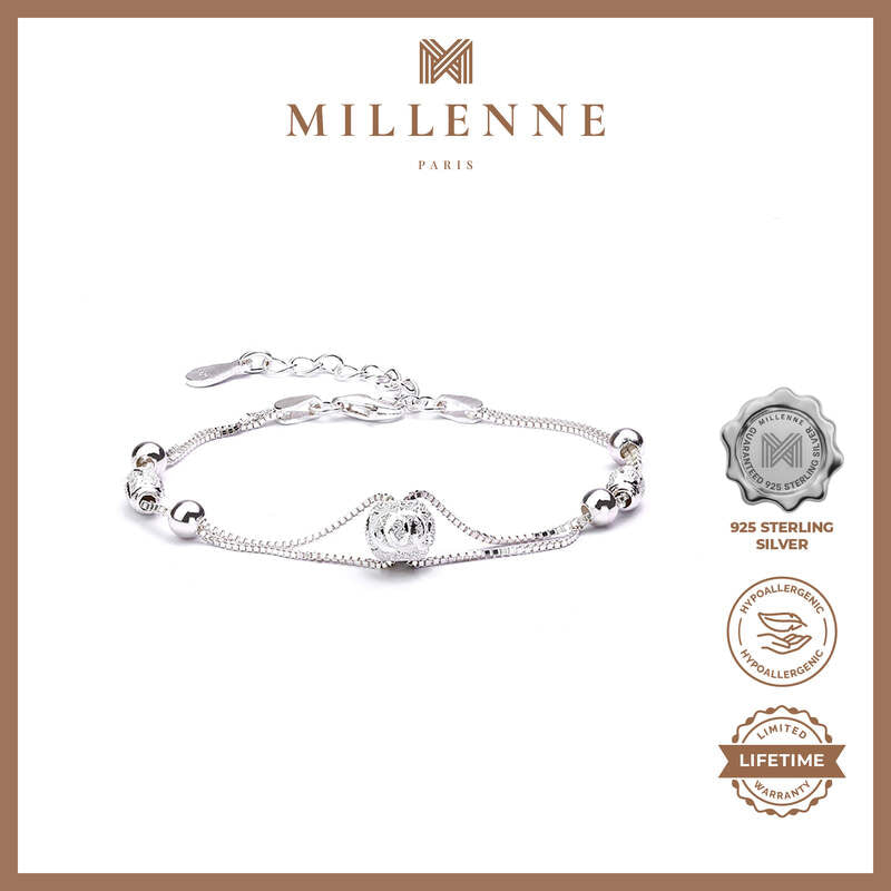 MILLENNE Millennia 2000 Beaded Double String White Gold Bracelet with 925 Sterling Silver