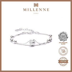 MILLENNE Millennia 2000 Beaded Double String White Gold Bracelet with 925 Sterling Silver
