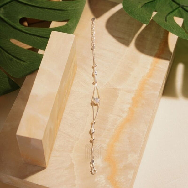MILLENNE Millennia 2000 Beaded Double String White Gold Bracelet with 925 Sterling Silver