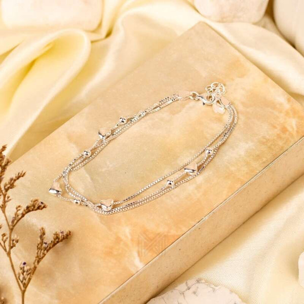 MILLENNE Millennia 2000 Hearts and Beads Double String White Gold Bracelet with 925 Sterling Silver