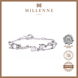 MILLENNE Millennia 2000 Clovers and Beads Double String White Gold Bracelet with 925 Sterling Silver