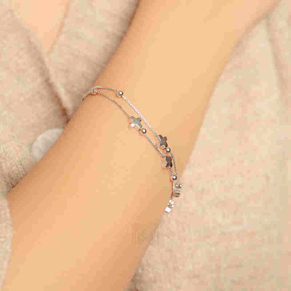 MILLENNE Millennia 2000 Clovers and Beads Double String White Gold Bracelet with 925 Sterling Silver
