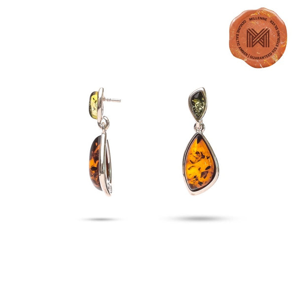 MILLENNE Multifaceted Baltic Amber Tear Drop Silver Drop Earrings with 925 Sterling Silver