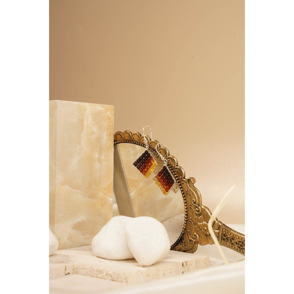 MILLENNE Multifaceted Baltic Amber Square Ombré Silver Hook Earrings with 925 Sterling Silver
