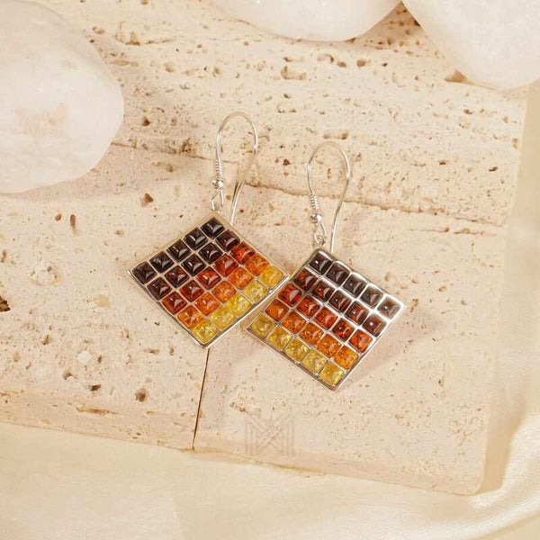 MILLENNE Multifaceted Baltic Amber Square Ombré Silver Hook Earrings with 925 Sterling Silver