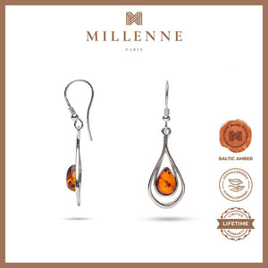 MILLENNE Multifaceted Baltic Amber Nested Drop Silver Hook Earrings with 925 Sterling Silver
