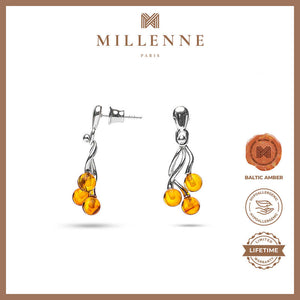 MILLENNE Multifaceted Baltic Amber Trio Silver Earrings with 925 Sterling Silver