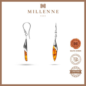 MILLENNE Multifaceted Baltic Amber Mystique Drop Silver Hook Earrings with 925 Sterling Silver