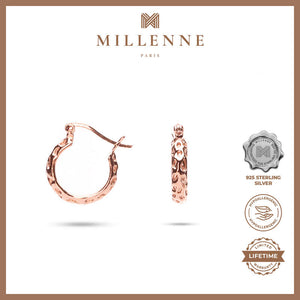 MILLENNE Minimal Rustic Finish Rose Gold Hoop Earrings with 925 Sterling Silver