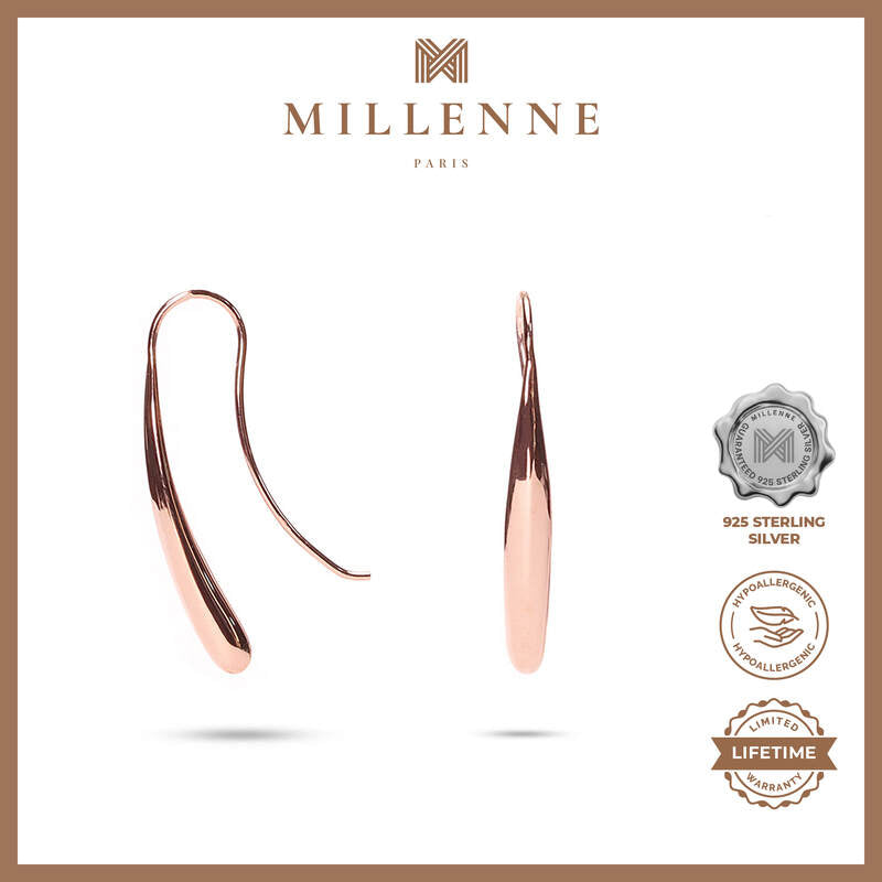 MILLENNE Minimal Eggplant Rose Gold Threader Earrings with 925 Sterling Silver