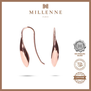 MILLENNE Minimal Long Thread Bud Rose Gold Threader Earrings with 925 Sterling Silver
