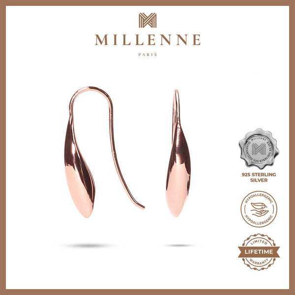 MILLENNE Minimal Long Thread Bud Rose Gold Threader Earrings with 925 Sterling Silver