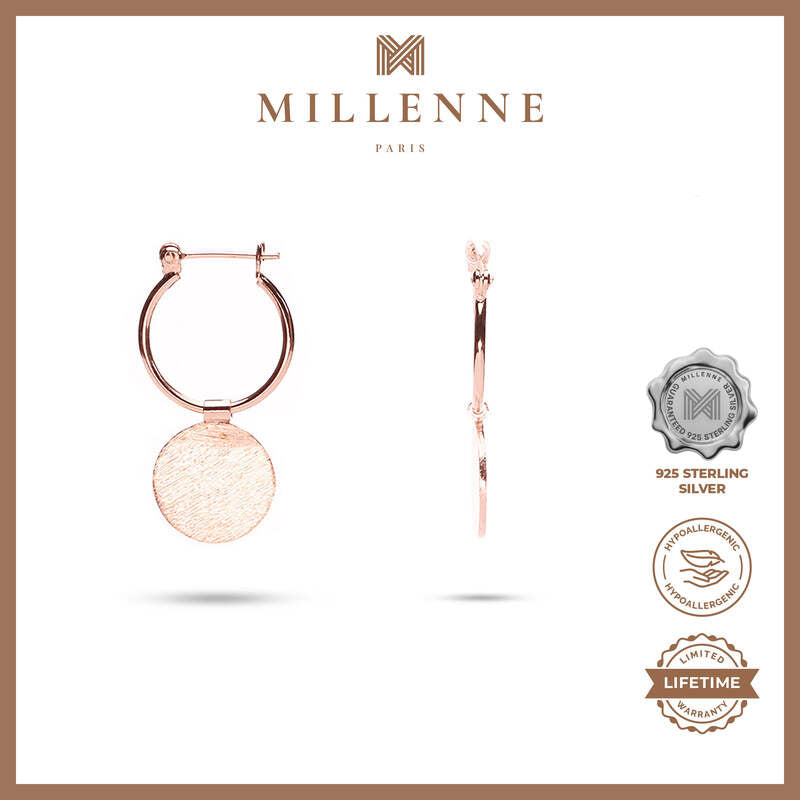 MILLENNE Minimal Flat Circle Disc Rose Gold Hoop Earrings with 925 Sterling Silver