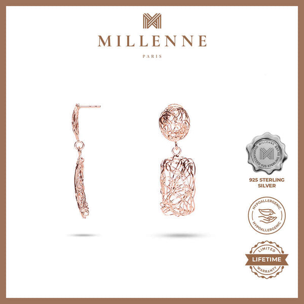 MILLENNE Millennia 2000 Dangling-Rectangle Stud Rose Gold Drop Earrings with 925 Sterling Silver