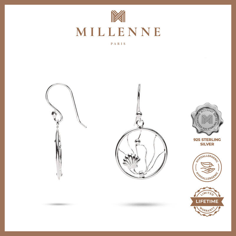 MILLENNE Millennia 2000 Oyster Shell Rose Gold Hook Earrings with 925 Sterling Silver