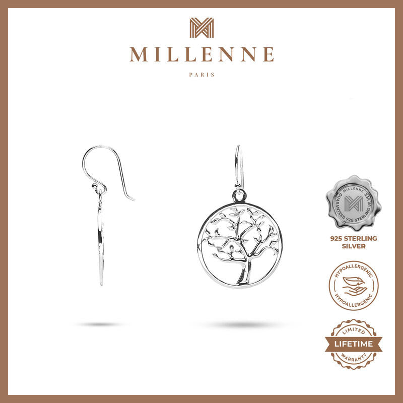 MILLENNE Millennia 2000 Scattered Tree of Life Dangle Rose Gold Hook Earrings with 925 Sterling Silver