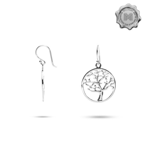 MILLENNE Millennia 2000 Scattered Tree of Life Dangle Rose Gold Hook Earrings with 925 Sterling Silver
