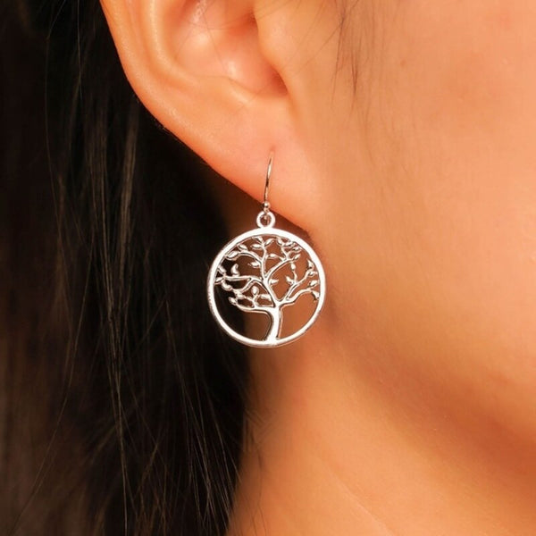 MILLENNE Millennia 2000 Scattered Tree of Life Dangle Rose Gold Hook Earrings with 925 Sterling Silver