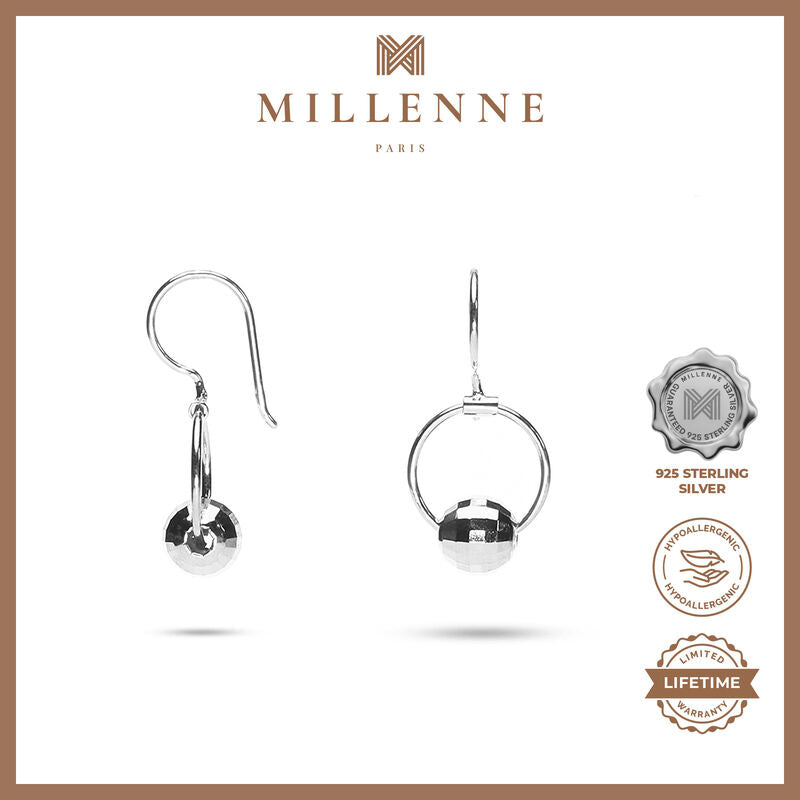MILLENNE Minimal Faceted Ball Open Circle Rose Gold Hook Earrings with 925 Sterling Silver