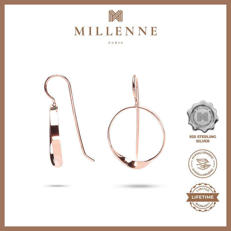 MILLENNE Minimal Circle Arched Rose Gold Hook Earrings with 925 Sterling Silver