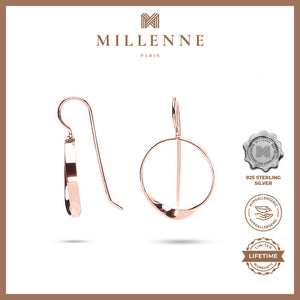 MILLENNE Minimal Circle Arched Rose Gold Hook Earrings with 925 Sterling Silver
