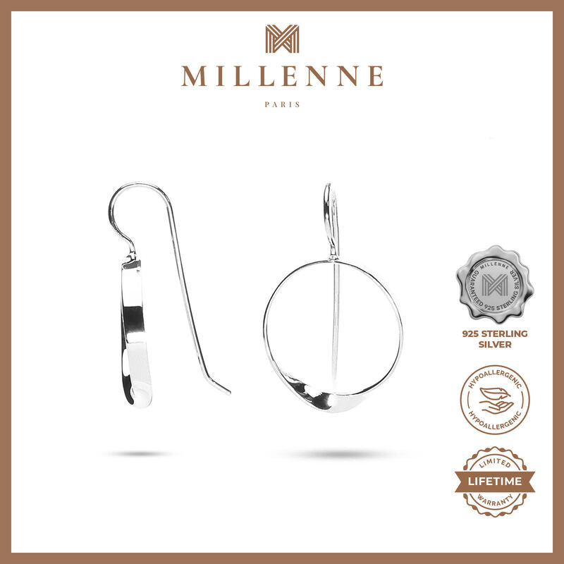 MILLENNE Minimal Circle Arched Silver Hook Earrings with 925 Sterling Silver