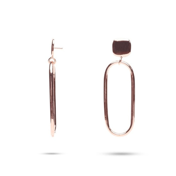 MILLENNE Minimal Square Studs Open Oval Rose Gold Drop Earrings with 925 Sterling Silver